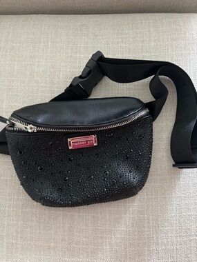Madden Girl Black Rhinestone Belt Bag